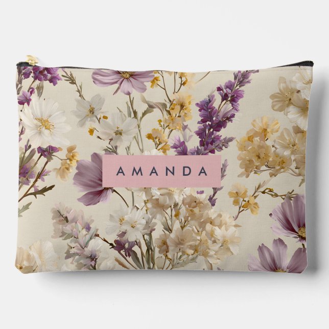 Personalised Soft Wildflower Meadow Floral Accessory Pouch (Front)