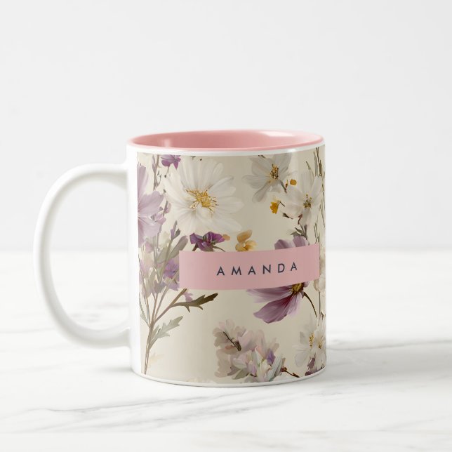 Personalised Soft Wildflower Meadow Floral Two-Tone Coffee Mug (Left)