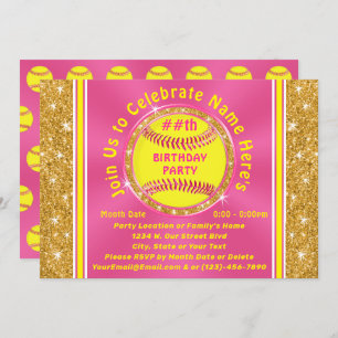 Personalised Softball Birthday Party Invitations