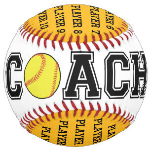 Personalised softball coach ball - gold team