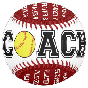 Personalised softball coach ball - maroon team