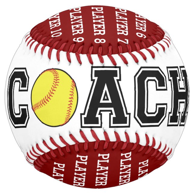 Personalised softball coach ball - maroon team (Front)