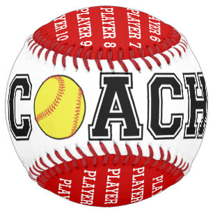 Personalised softball coach ball - red team