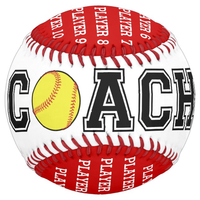 Personalised softball coach ball - red team (Front)