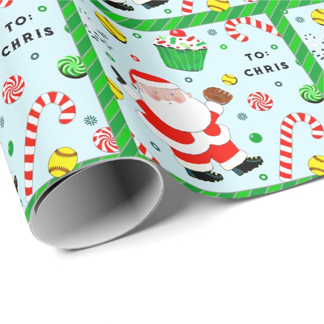 Personalised Softball Holiday Gift Wrapping Paper (Roll Corner)