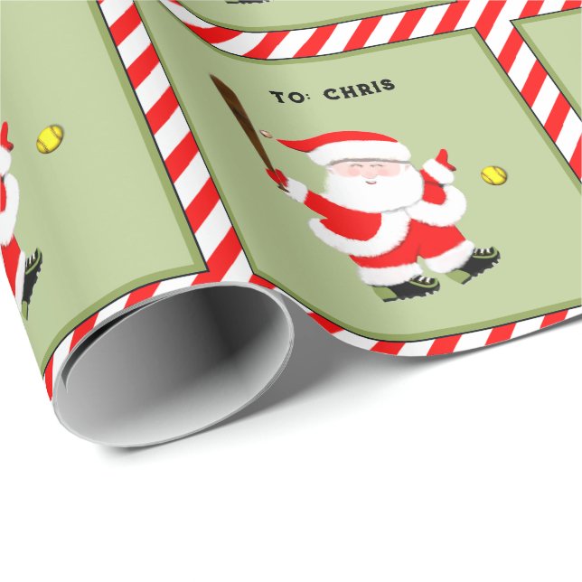 Personalised Softball Holiday Gift Wrapping Paper (Roll Corner)