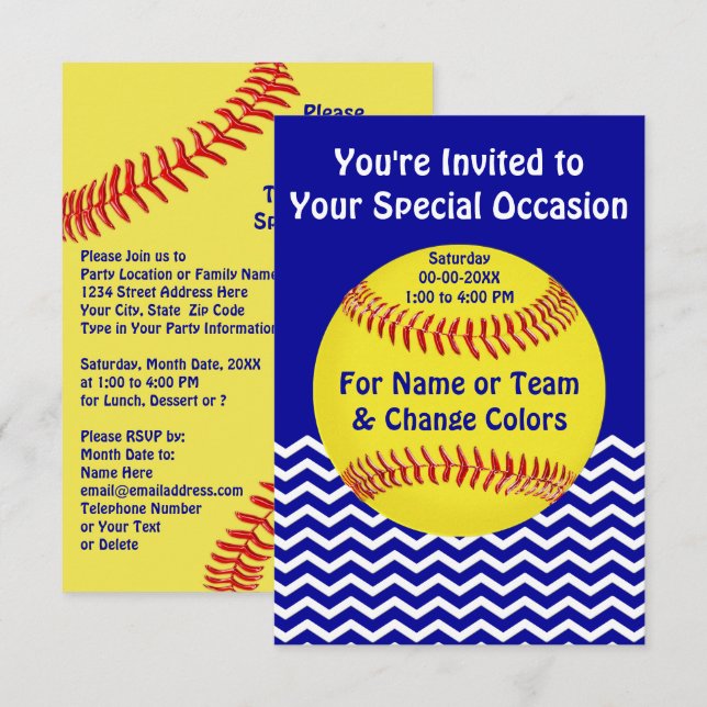 Personalised Softball Party Invitations (Front/Back)