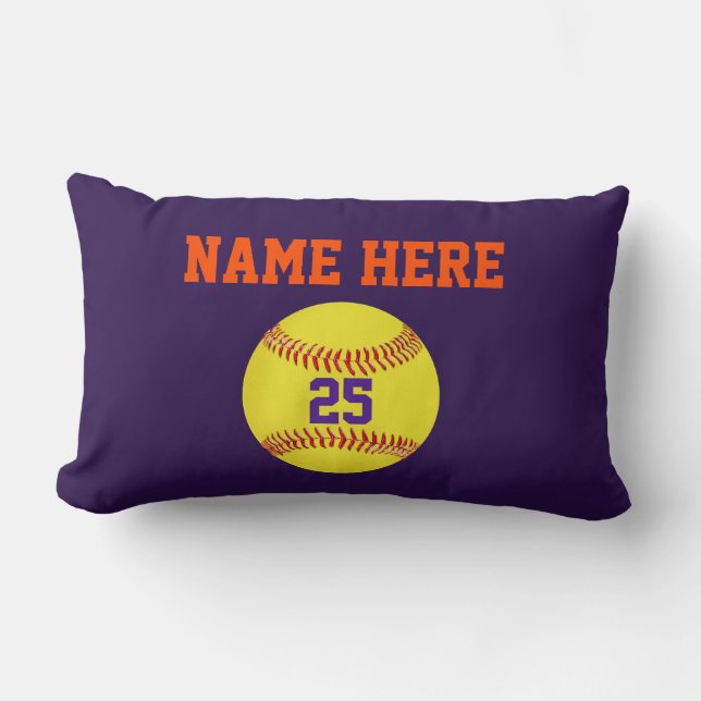 Personalised Softball Pillows, Your Text, Colours Lumbar Cushion (Front)