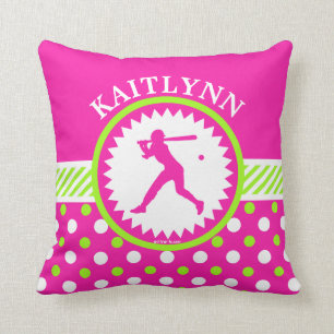 Personalised Softball Pink - Green Polka-Dots Cushion