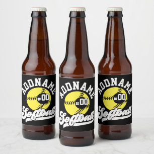 Personalised Softball Player ADD NAME Retro Team Beer Bottle Label