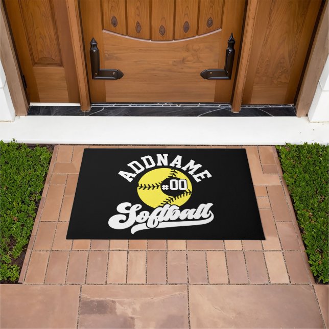 Personalised Softball Player ADD NAME Retro Team Doormat (Outdoor)