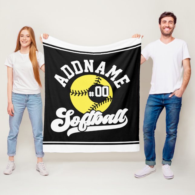 Personalised Softball Player ADD NAME Retro Team Fleece Blanket (In Situ)