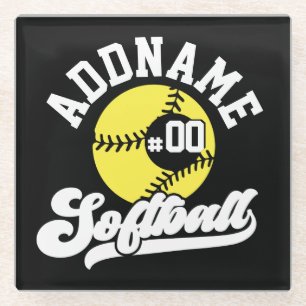 Personalised Softball Player ADD NAME Retro Team Glass Coaster