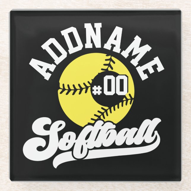 Personalised Softball Player ADD NAME Retro Team Glass Coaster (Front)