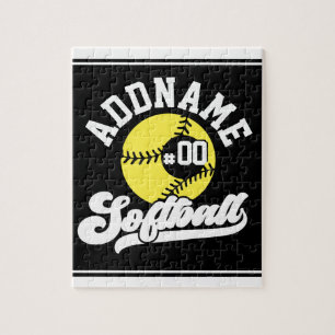 Personalised Softball Player ADD NAME Retro Team Jigsaw Puzzle