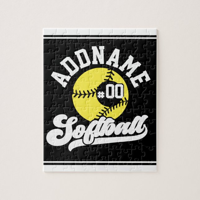 Personalised Softball Player ADD NAME Retro Team Jigsaw Puzzle (Vertical)