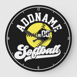 Personalised Softball Player ADD NAME Retro Team Large Clock
