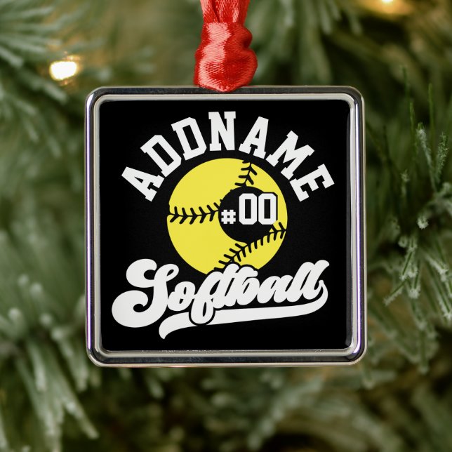Personalised Softball Player ADD NAME Retro Team Metal Ornament (Tree)