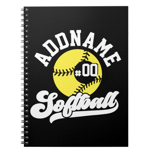 Personalised Softball Player ADD NAME Retro Team Notebook (Front)