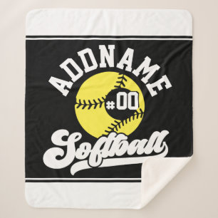 Personalised Softball Player ADD NAME Retro Team Sherpa Blanket