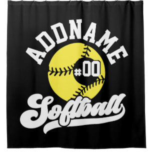 Personalised Softball Player ADD NAME Retro Team Shower Curtain