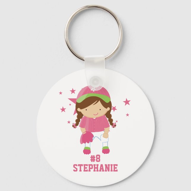 Personalised softball player and stars keychain (Front)