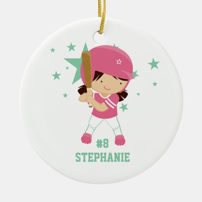 Personalised softball player and stars ornament (Front)