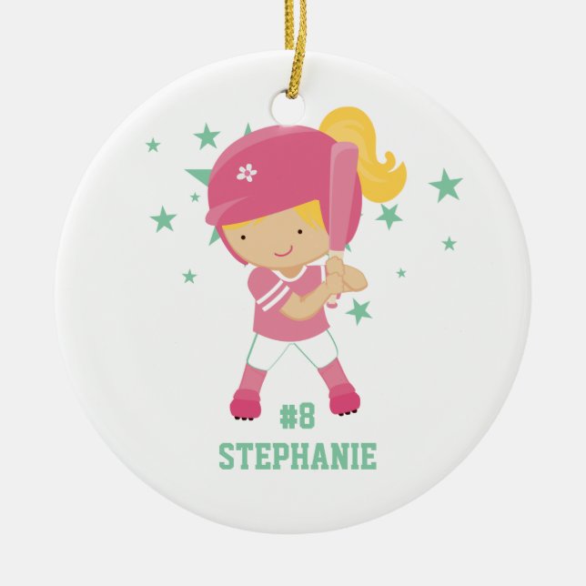 Personalised softball player and stars ornament (Front)