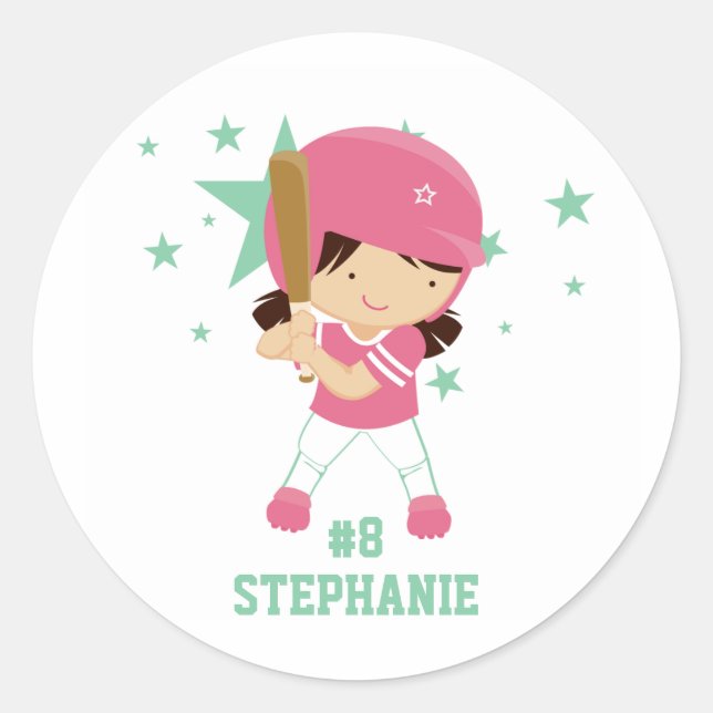 Personalised softball player and stars sticker (Front)