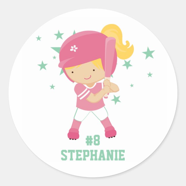 Personalised softball player and stars sticker (Front)