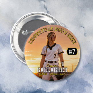 Personalised Softball Player Photo 6 Cm Round Badge