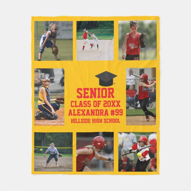 Personalised Softball Senior Night Graduation Grad Fleece Blanket (Front)