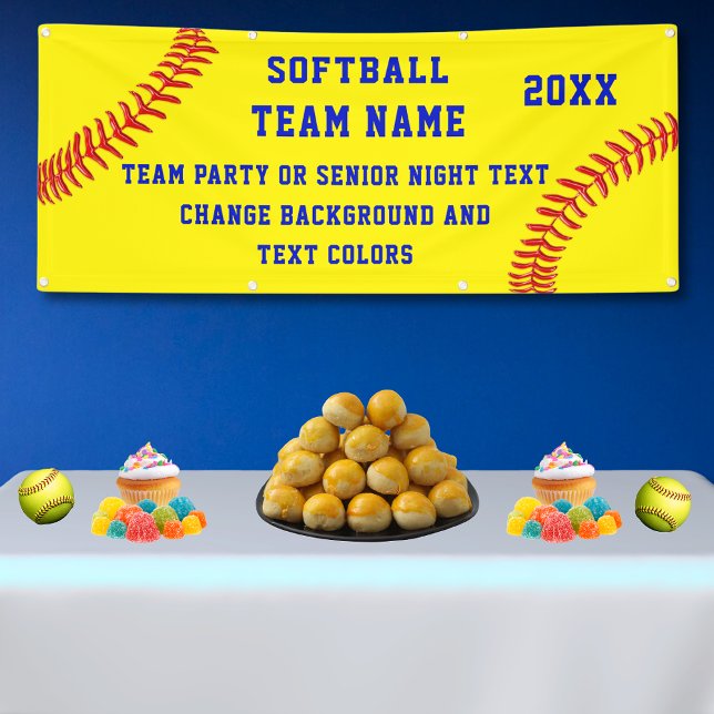 Personalised Softball Team Banners with Your TEXT (Softball Team Banners. Softball Senior Night Party Ideas. Blue, Personalized softball banners. )