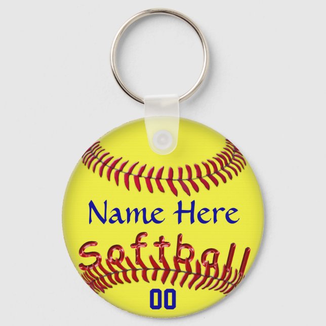 Personalised Softball Team Gift Ideas, NAME NUMBER Key Ring (Front)