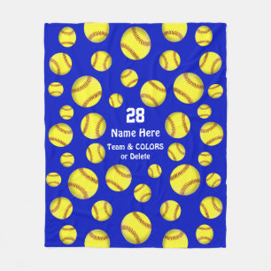 Personalised Softball Throw Blanket, Text, Colours Fleece Blanket