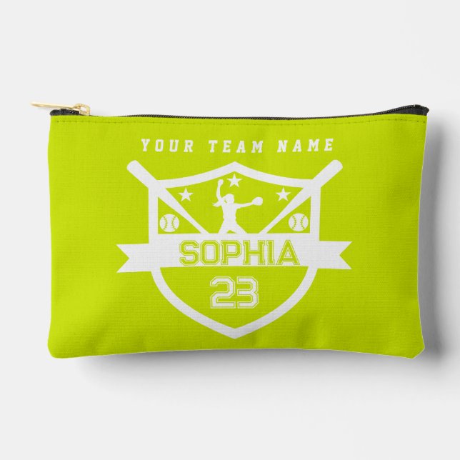 Personalised Softball with Team and Player Name Accessory Pouch (Front)