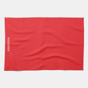 Personalised Solid Bright Red Plain White Script Tea Towel