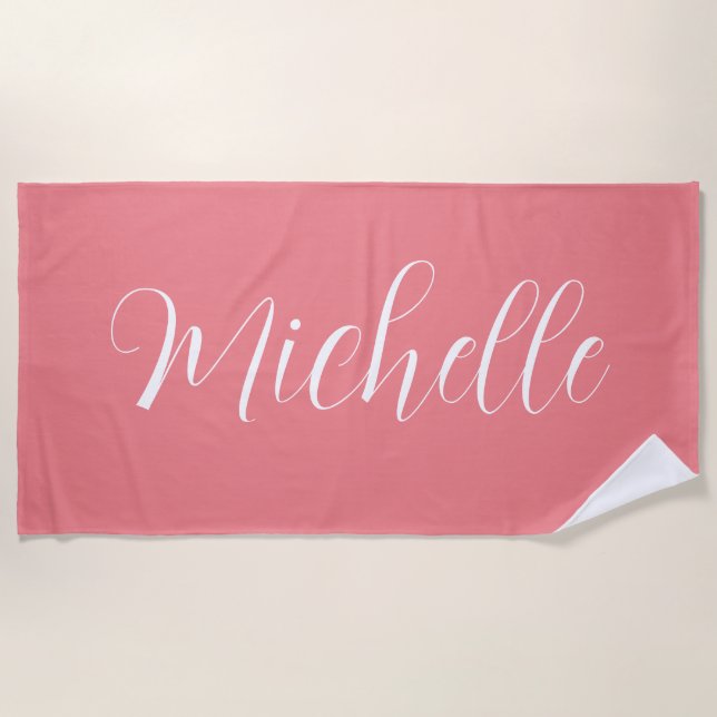 Personalised Solid Colour Beach Towel with Name (Front)