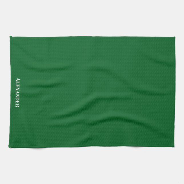 Personalised Solid  Green Plain Solid White Script Tea Towel (Horizontal)