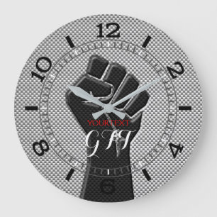 Personalised Solidarity Fist Carbon Fibre Decor Large Clock