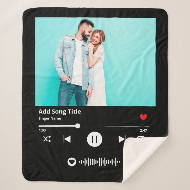Personalised Song Code Scannable Music Couple Sherpa Blanket (Front)