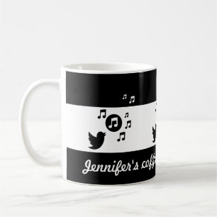 Personalised Songbird Black and White Coffee Mug