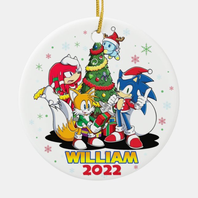 Personalised Sonic Ornament, Christmas 2022 Ceramic Ornament (Front)