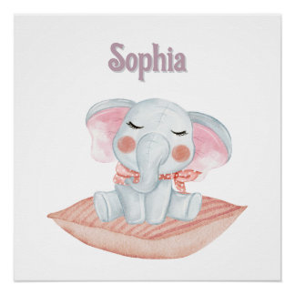 Personalised "Sophia" Sleepy Baby Elephant Poster