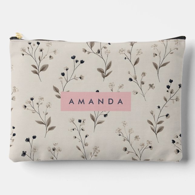 Personalised Sophisticated Neutral Flower Design Accessory Pouch (Front)