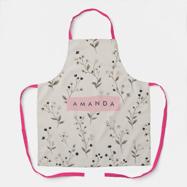 Personalised Sophisticated Neutral Flower Design Apron (Front)