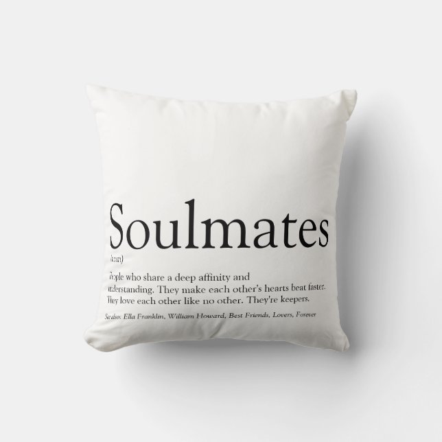 Personalised Soulmates Definition Black And White Cushion (Front)