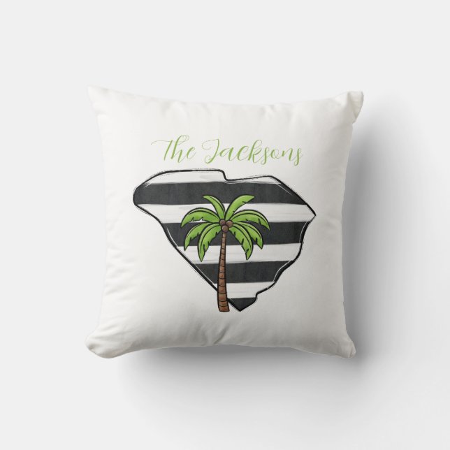 Personalised South Carolina State Palm Tree Stripe Cushion (Front)