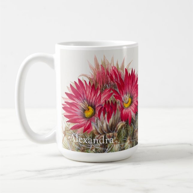 Personalised Southwest  Red Flower Cactus Cacti  Coffee Mug (Left)