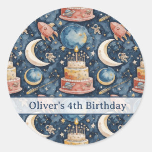 Personalised Space Adventure Kids Birthday Classic Round Sticker